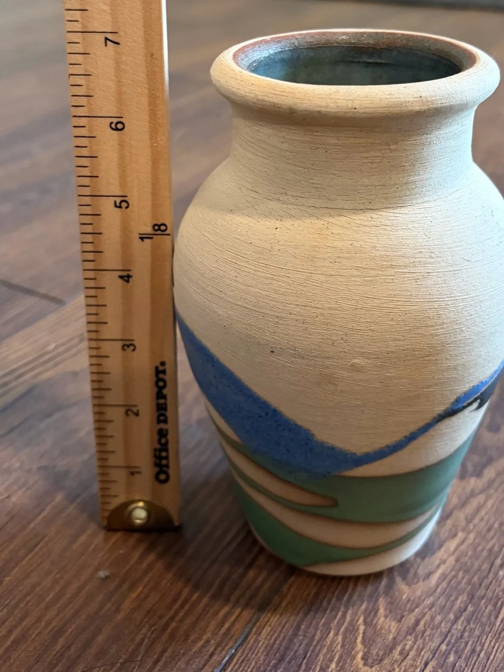 Vintage Madocrusa Alfadom Stoneware Pottery Vase Cream, Blue & Green